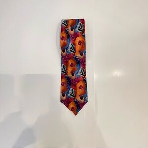J. Garcia Orange Multicolor Graphic Musical Motif Tie
